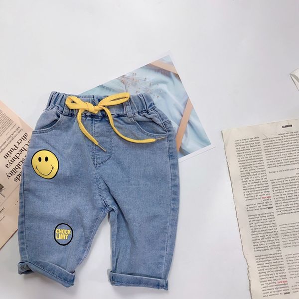 

m1vmu xu xiaola 2020 summer new korean clothing boys' and girls' and girls' smiling face offset jeans wear children's ch, Blue