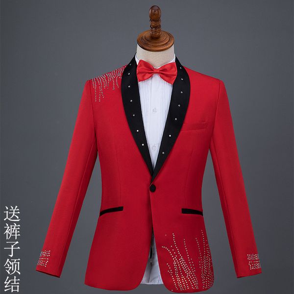 

2020 men's new color collar drilling suit performance host stage suit two pieces, White;black
