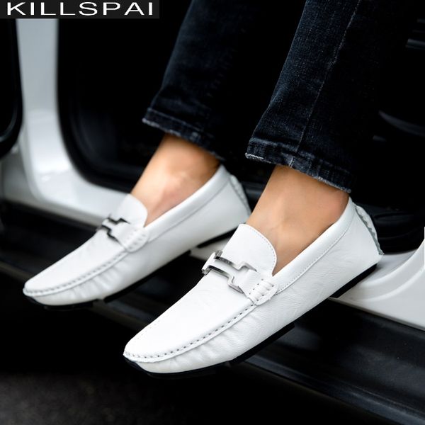 

killspai new mens мокасины большого размера люди мода мужчины сплит кожа loafer скольжение на роскошных квартиры повседневных вождений обуви, Black