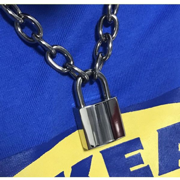 

handmade men women chain necklace heavy duty square lock padlock choker metal collar, Golden;silver