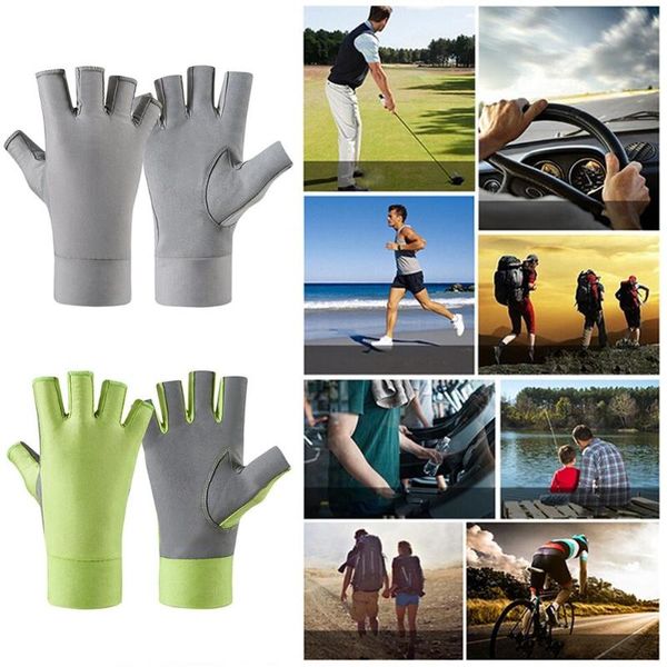 

2020 new half finger cycling riding ice silk gloves wind resist waterproof antislip breathable sunscreen hiking bike short glove, Black;gray