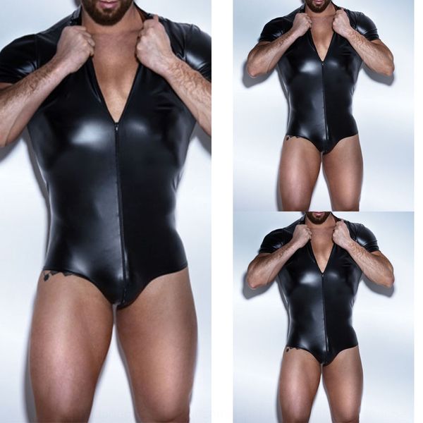 

pants men's black patent leather zipper pants underwear jumpsuit underwear men's black patent leather zipper jumpsuit, Black;white