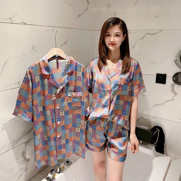 

64szz thin cool ice silk lovers' suit men's and women's online red ins fashionable silk-like clothes home clothes home furnis, Blue;red