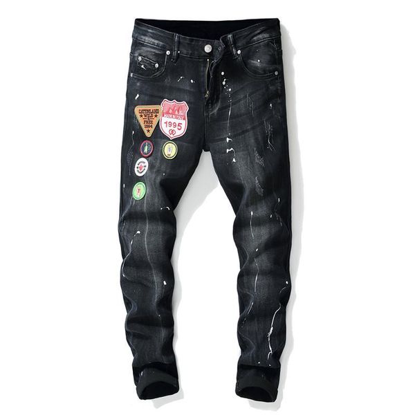 

men's jeans arrivals denim pants casual retro spell color straight trousers, Blue