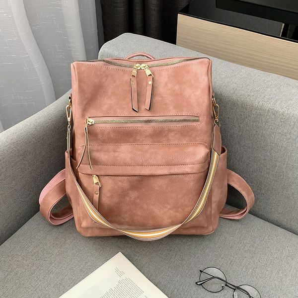 

college style 2020 new pu leather women's backpack solid color soft surface travel large capacity multifunctional backpack