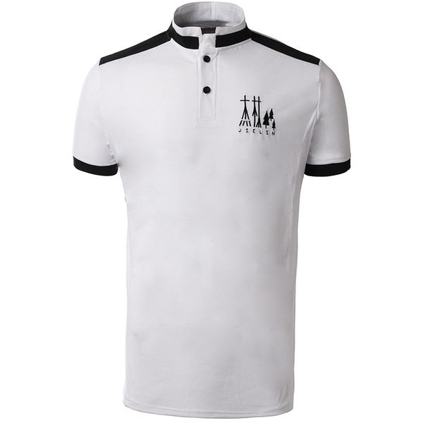 

e-baihui 2021 european and american stylish men's t-shirt embroidery color matching casual stand-up collar short-sleeved t-shirt 1616-d, White;black