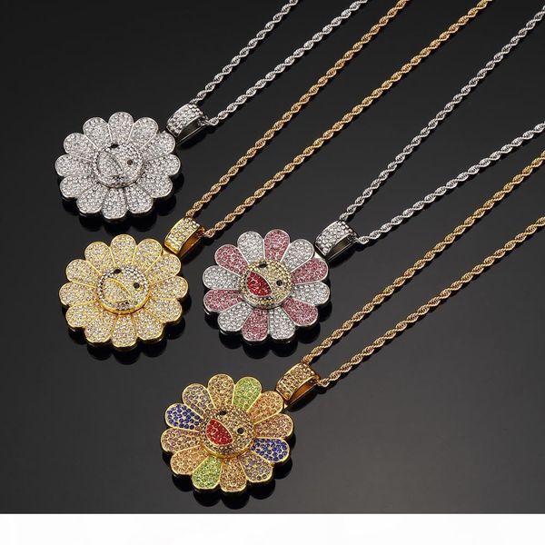 

мураками такаши sun flower подвеска блестящая кубический циркон hip multicolor подсолнечное вращающийся ожерелье hop iced out bling мужчины, Silver