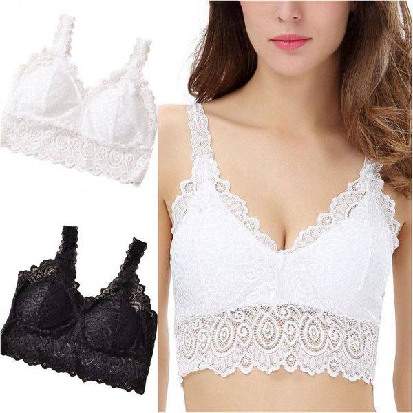 

women lace bra floral v-neck vest mesh bra bustier crop cami tank, Black;white