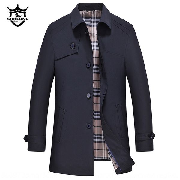 

si qilong season new windbreaker windbreaker windbreakermen's trench coat mid-length business leisure lapel thin trench coat for men, Tan;black