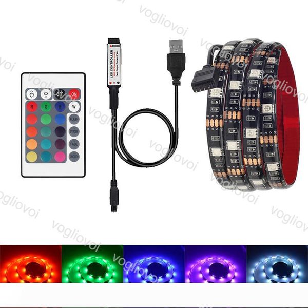 

led strip 5v 5050 rgb usb 24key ir remote control for tv background lighting flexible rgb led strip ip65 waterproof set epacket