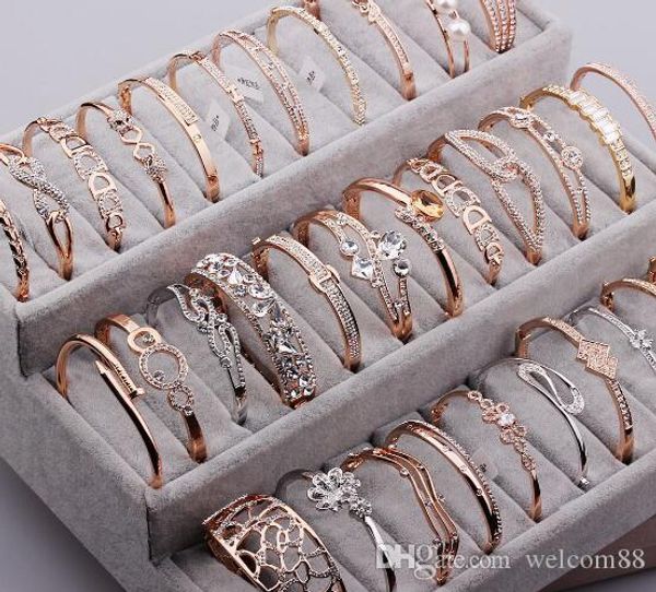 

10pcs/lot mix style gold plated crystal rhinestone bracelets for diy fashion jewelry gfit cr016, Black