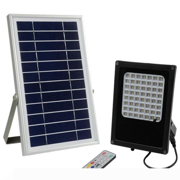 

7 color changing remote control 6v 6w solar panel 56 leds rgb led solar floodlight outdoor landscape garden spotlight