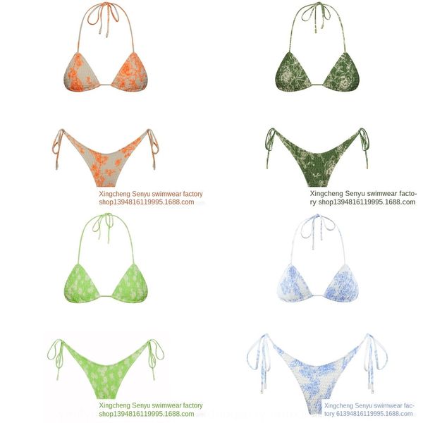 

2020 pleated 12-color swimsuit bikini printing double-sided digital printing swimsuit new lace-up triangle bikini, Black