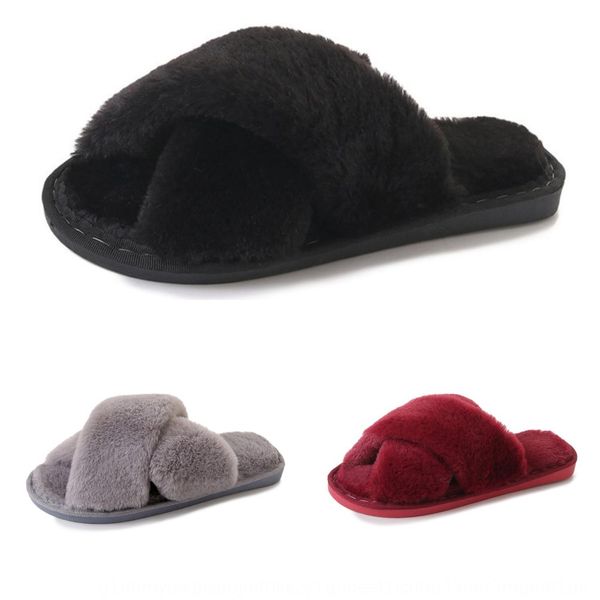

2020 autumn and winter new flat warm heel cross fashion daily home plush slippers flat bottom warm women's slippers