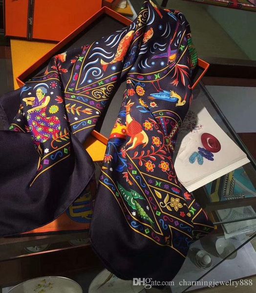 

luxury scarves 140*140cm big size luxurious scarves 100% silk square scarfs and shawls wraps hijabs pashmina floral print brand designer sil, Blue;gray