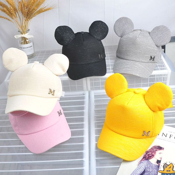 

children's breathable mesh sun hat cartoon big ears m letter children's baseball cap baby boy hat baby girl summer, Yellow