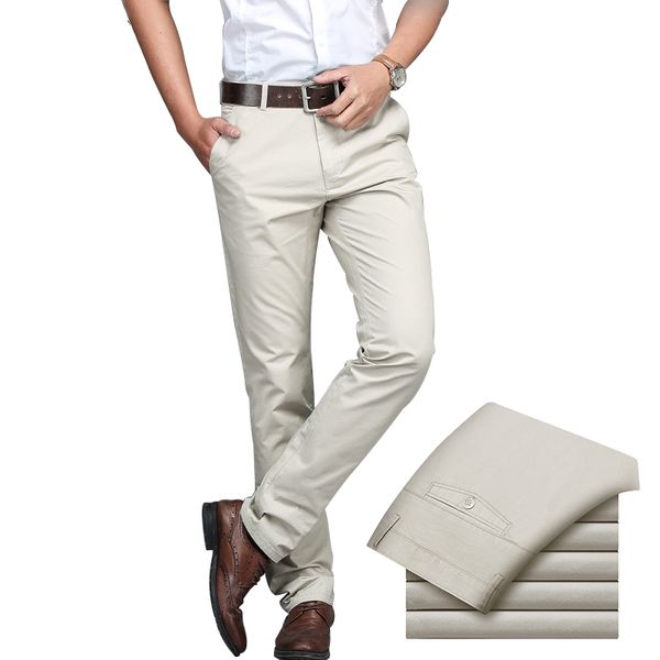 

men's pants summer autumn business casual solid color stretch slim fit long trousers male big size 29-42 pantalones hombre, Black