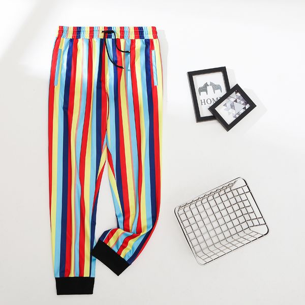 

summer explosion models casual fashion pocket men's slim striped straight trousers hip hop pencil jogging streetwear harem pants, Black