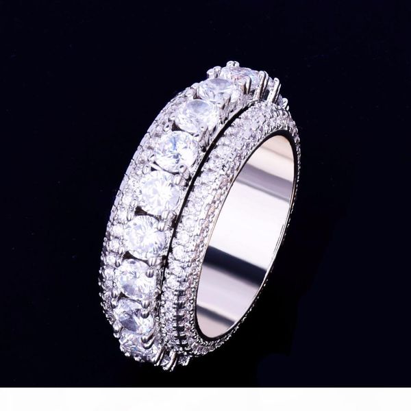 

hip hop 5 рядов мужчину твердый кубический циркон вращаемый iced out кольцо золото серебро цвет классического размер 7-12, Silver