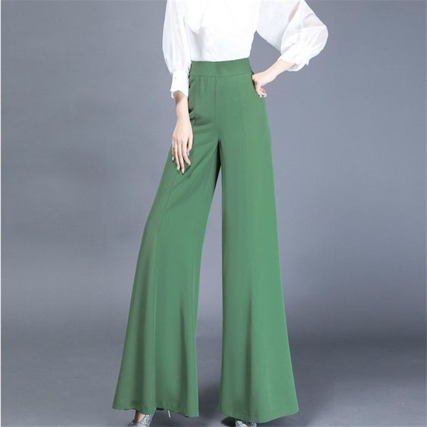 

women's pants & capris fashion lady high waist big flare trousers long floor spring autumn loose wide leg solid light green, Black;white