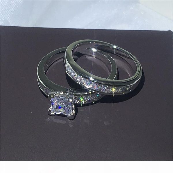 

handmade роскошная женщина ювелирных изделий принцесса вырезать 5a циркон камень белое золото заполненные обручальное обручальное кольцо наб, Slivery;golden