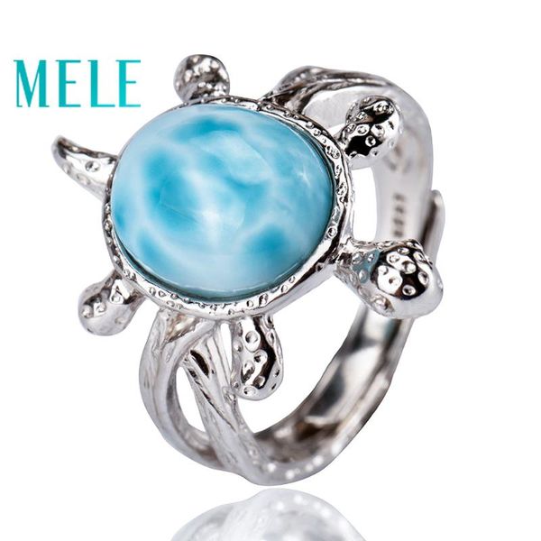 

tortoise shape natural deep blue larimar ring with silver 925,classic style jewelry for women and girls suitable for party, Golden;silver