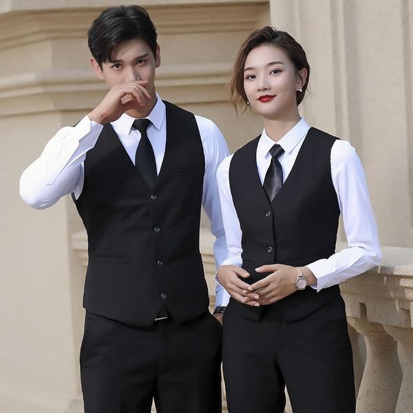 

new autumn business bank 4s shop sales business wear solid color v-collar vest vest, Black;white