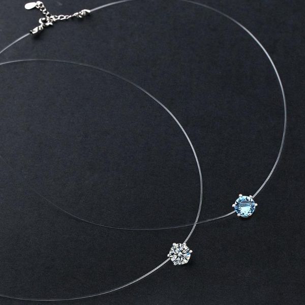

trendy crystal from pendant choker necklace transparent fishing line 2020 fashion jewelry for women valentine's gifts, Silver