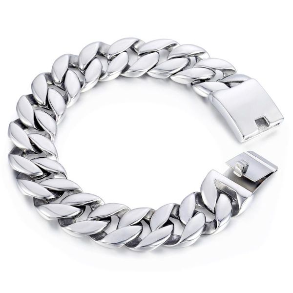 

davieslee curb cuban link bracelet mens bracelet fashion jewelry 316l stainless steel silver color 18mm dhb471, Black