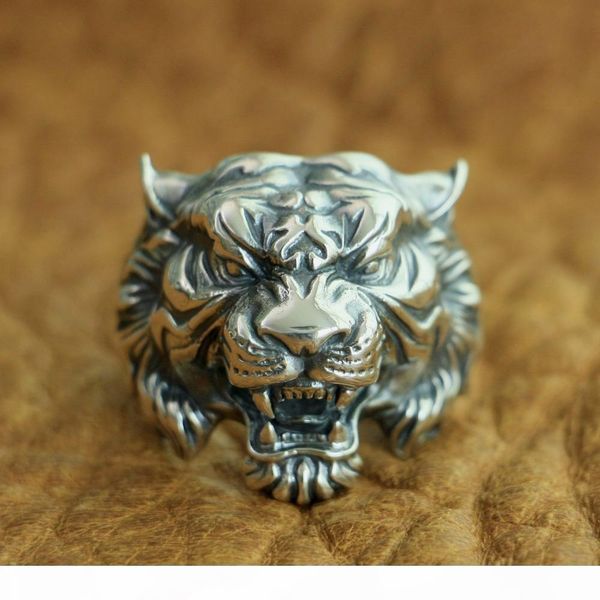 

linsion 925 sterling silver high details tiger ring mens biker punk ring ta130 us size 7 to 15, Golden;silver