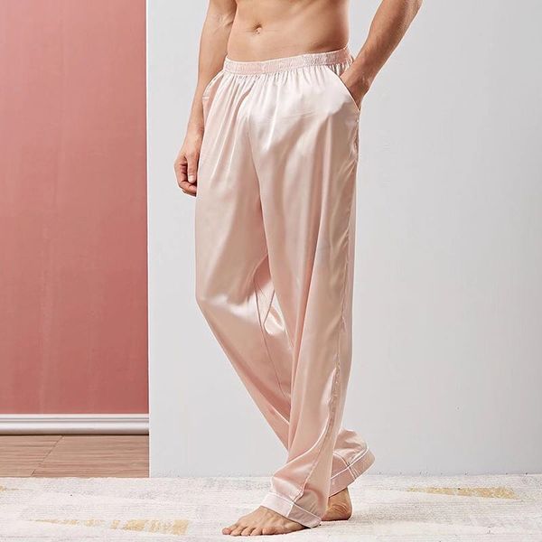 

men's sleep bottoms pants sleeping trousers silk pants men sleep wear man silk mens pajamas summer room wear homewear, Black;brown