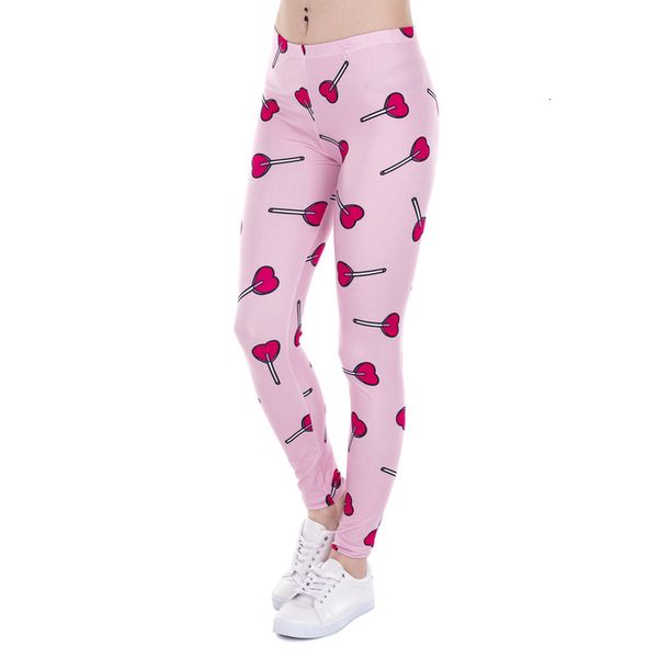 

brand fashion women leggings love lollipop printing fitness knitted legging high waist legging for woman pants, Black