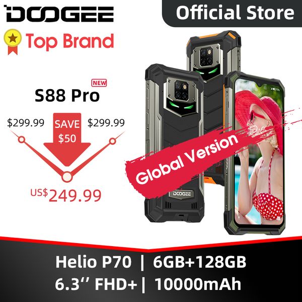 

ip68/ip69k doogee s88 pro rugged mobile phone 10000mah telephones helio p70 octa core 6gb ram 128gb rom smartphone android 10 os