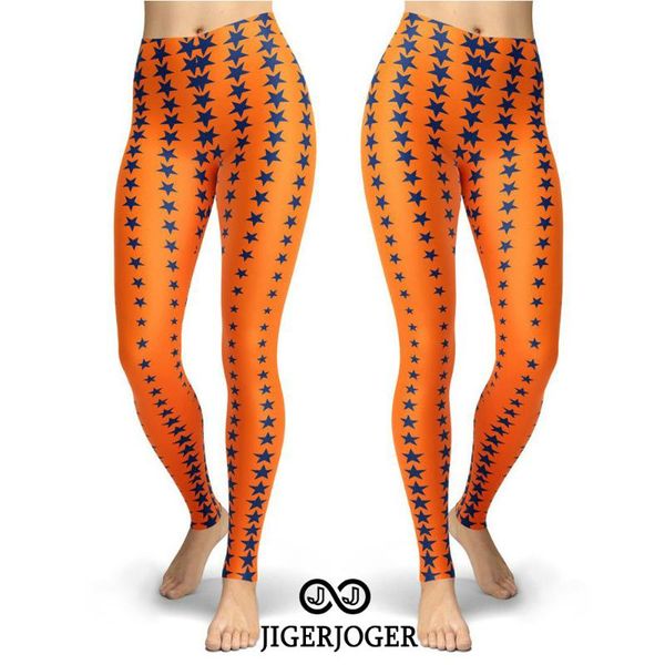 

jigerjoger orange star printed yoga pants team leggings football fan legging 2020 new graphic bodybuilding step for exercise 3xl, White;red