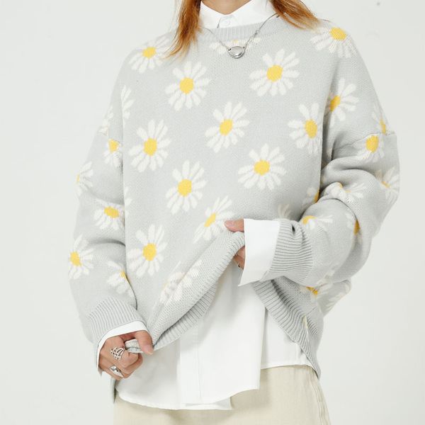 

men women pullovers flower sweater autumn winter male japan korea streetwear fashion casual hip hop couple knitted sweater, White;black