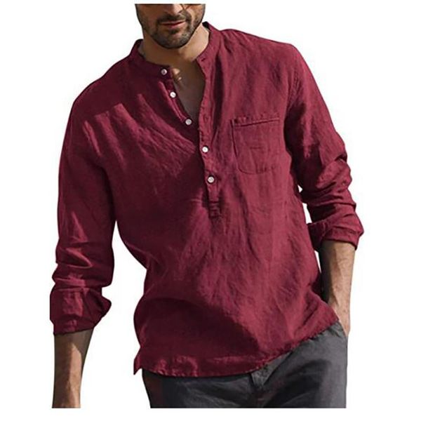 

european and american style men's long-sleeved v-neck casual beach linen shirt, White;black