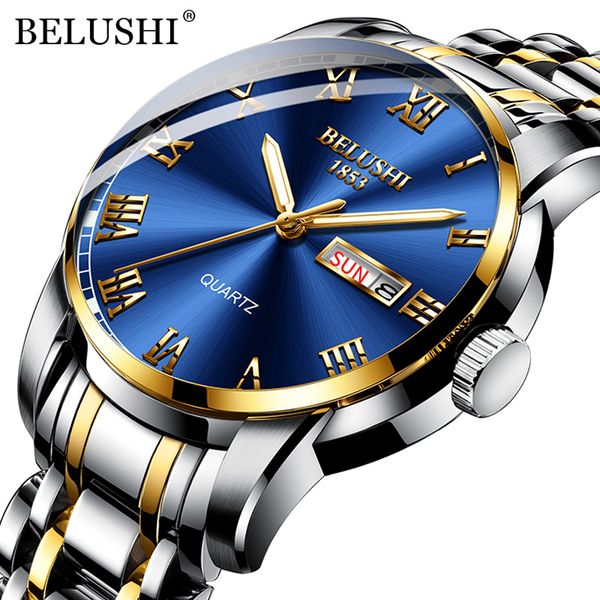 

belushi brand luxury mens watches luminous waterproof stainless steel watch quartz men date calendar business wristwatch