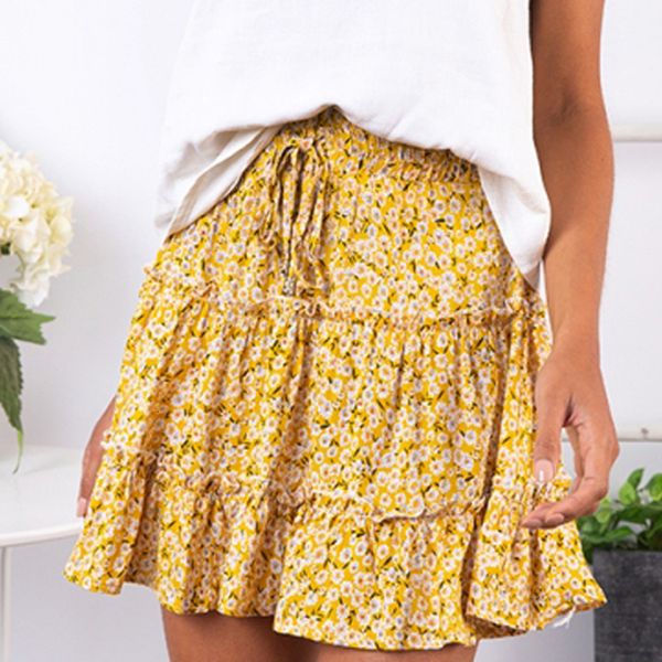 

ladies mini skirt women high waist streetwear slim a line summer skirt floral print women short beach skirts female, Black