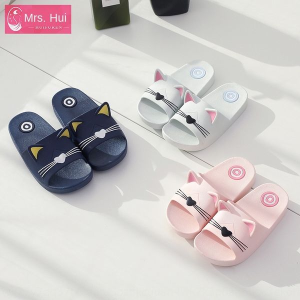 

1agdz summer men' indoor anti-skid bathroom middle and slippers sandals children' slippers big children' cat cute princess, Black;grey