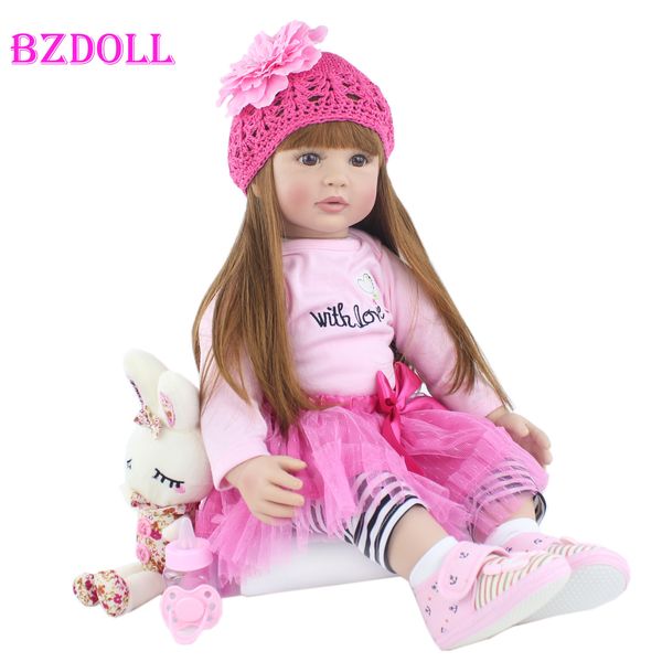 

60cm silicone reborn baby doll toy realistic vinyl princess toddler bebe doll child birthday gift girl babies boneca brinquedo t200712