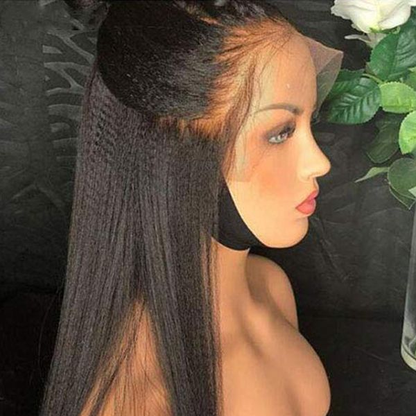 

italian yaki straight 13x6 lace front wig with baby hair 360 lace kinky straight full lace human hair wigs preplucked, Black