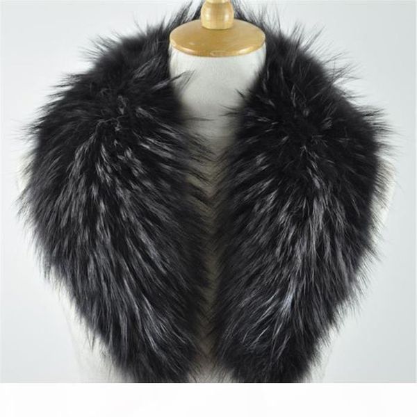 

r natural color raccoon fox real fur collar scarf genuine big size scarves warp shawl neck warmer stole muffler with clip loops #6 d181, Blue;gray