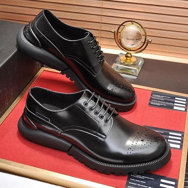 

comfortable derby shoes vintage men 's shoes style autumn and winter leather dress fast delivery formal party office wedding lace -up, Black