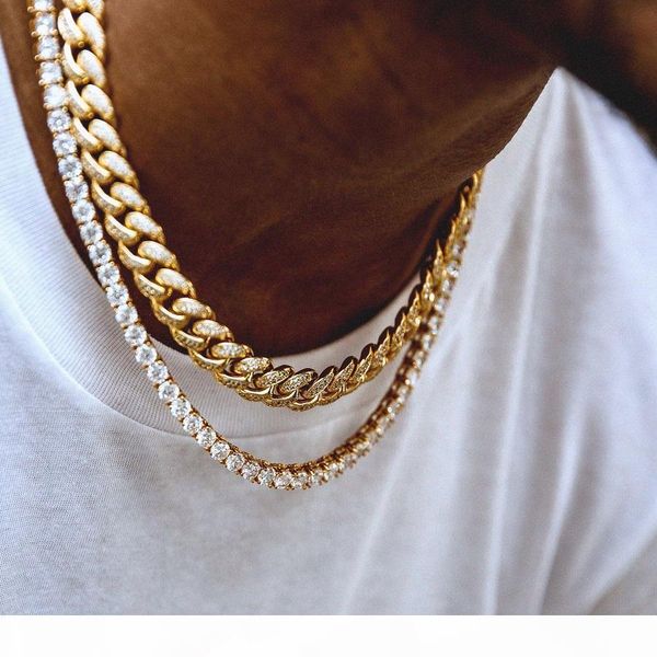 

classic hip hop mens necklace jewelry chains round cut tennis necklace long chain men jewelry rose gold chains, Silver