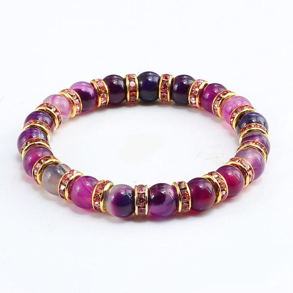 

trendy strand bracelets natural stone amethysts gold rhinestone beads charm bangles women accessories sparkling crystal jewelry, Black