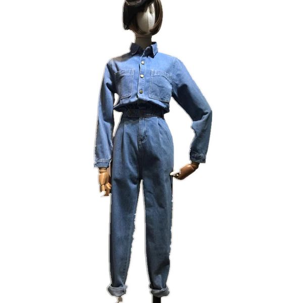 

2020 auutmn safari style fashion denim jumpsuits women jeans overalls, Blue