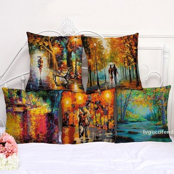 

romantic oil painting pillowcase bohemian bed pillowcover couple cotton linen ethnic car pillow cover bedroom throw cushion pillow case 100g