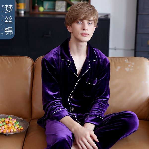 

двухсекционного костюм домашней одежды пальто пальто золотого бархат пижама сезон мужской домашняя одежда с длинным рукавом верхней одежды, Black;brown