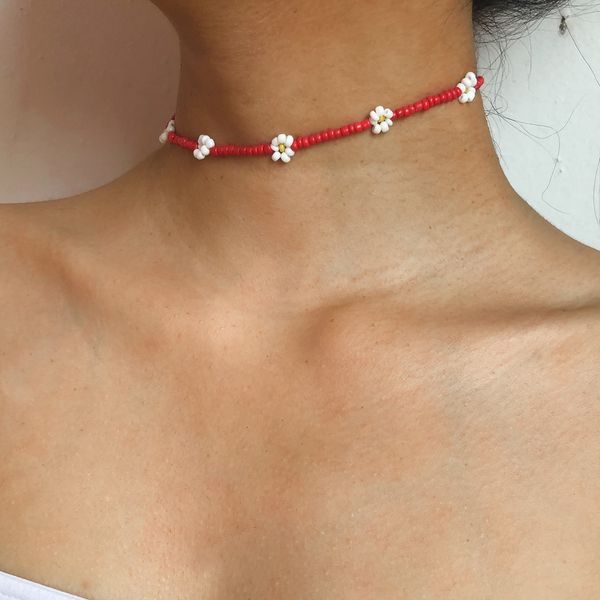 

bohemian красочного бисер цветок choker ожерелье заявление короткого воротник ключица цепь ожерелье ювелирных изделий для женщин, Silver