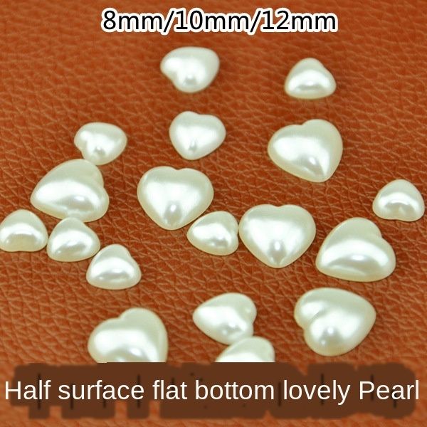 

white peach heart love mobile phone diy pearl mobile phone shell shell diy beauty flat bottom half-face pearl, Silver